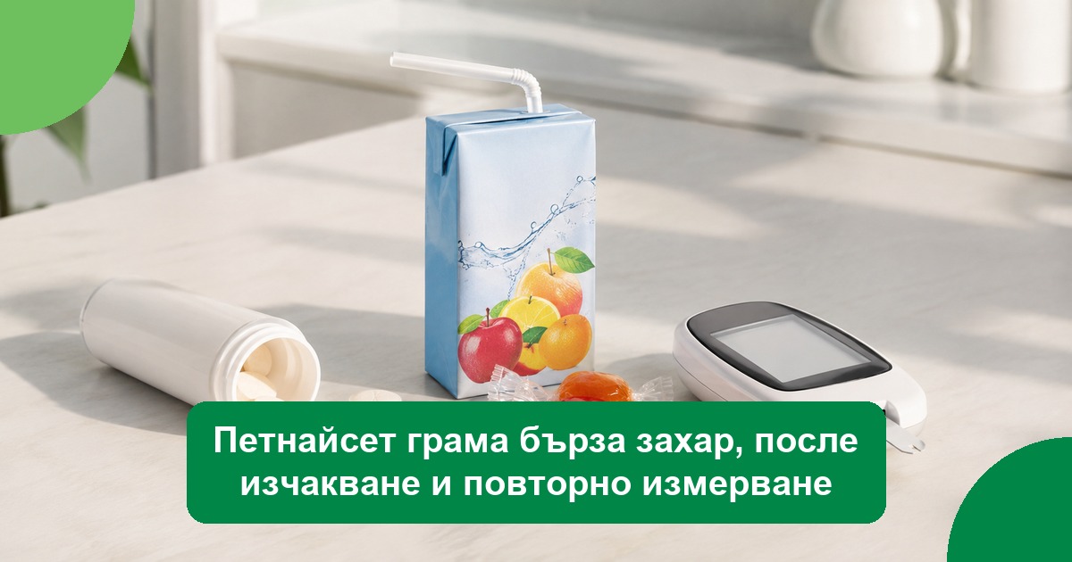 Петнайсет грама бърза захар, после изчакване и повторно измерване